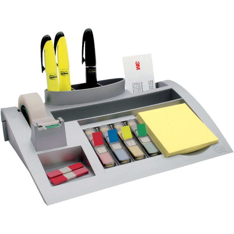 Post-it desk organiser, silver, filled