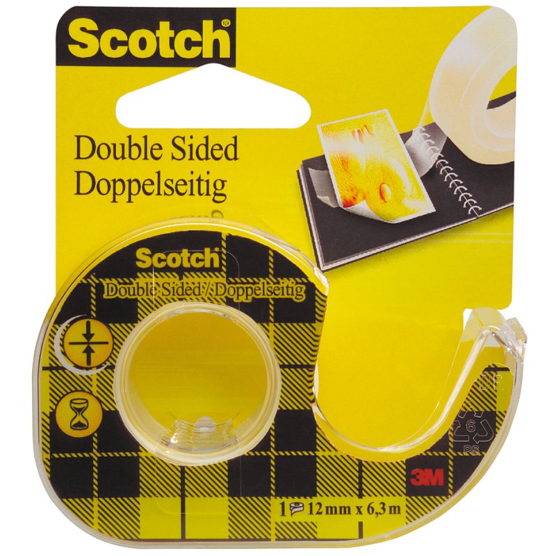 Scotch ruban adhésif double face 665, 12 mm × 7,9 m, avec dérouleur manuel