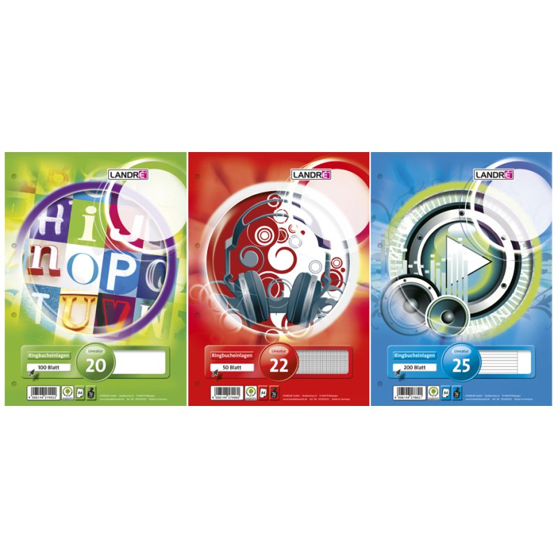 LANDRÉ recharges pour classeur A4, lignées, 100 feuilles, 70 g/m²