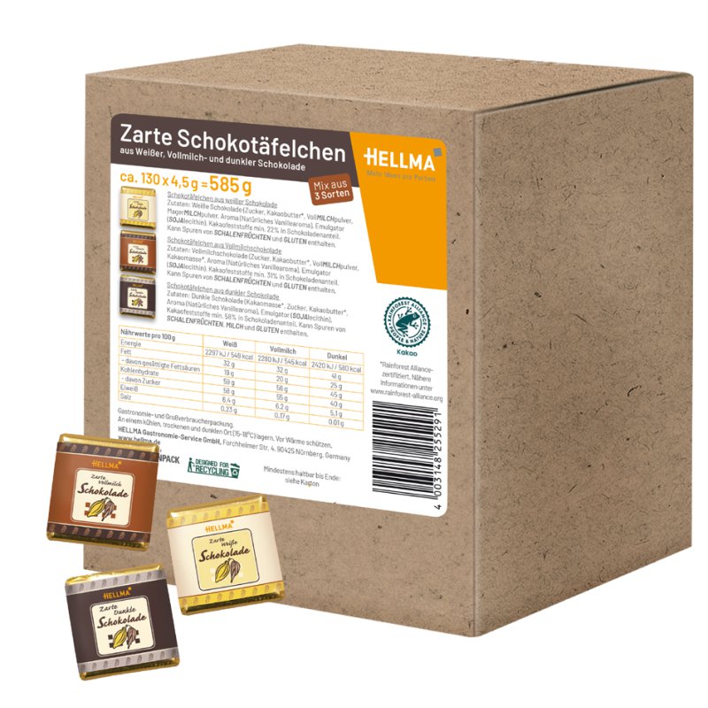 HELLMA Bâtonnets de chocolat belge, saveurs mélangées, 130 pièces de 4,5 g