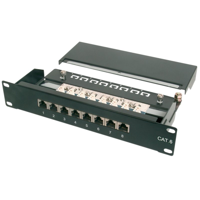 DIGITUS panneau de brassage 10 pouces Cat.6, 8x RJ45, noir, 1HE