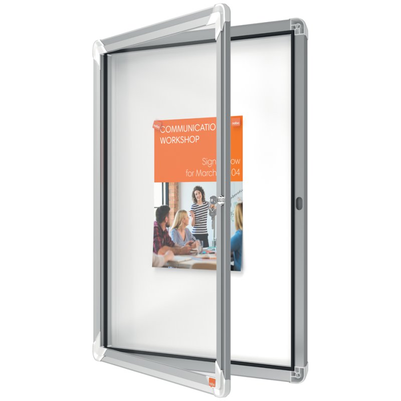 nobo vitrinekast Premium Plus, metalen achterwand, 8×A4, veiligheidsglas