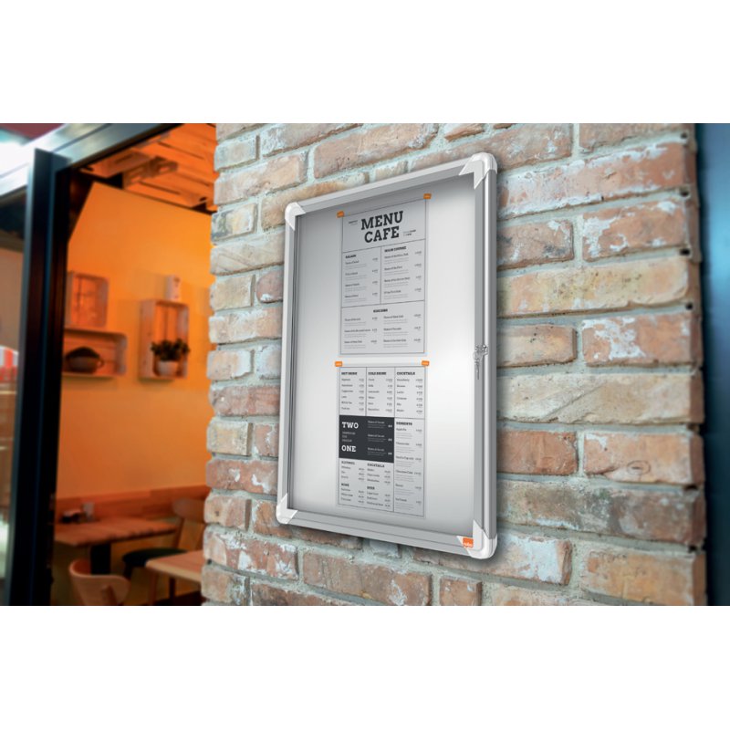 nobo vitrinekast Premium Plus, metalen achterwand, 8×A4, veiligheidsglas