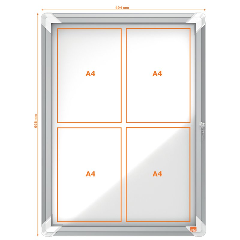 nobo vitrinekast Premium Plus, metalen achterwand, 8×A4, veiligheidsglas
