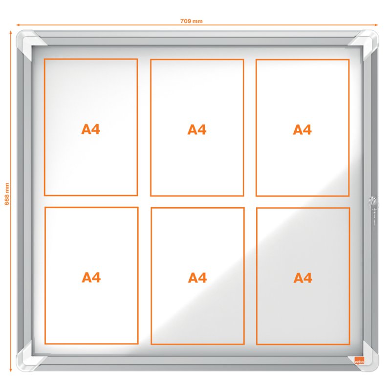 nobo vitrinekast Premium Plus, metalen achterwand, 8×A4, veiligheidsglas