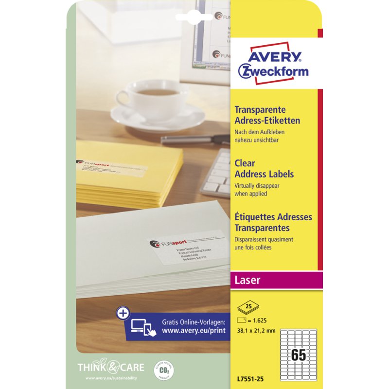AVERY Zweckform étiquettes adresse transparentes, 99,1×33,9 mm, polyester, 400 pièces