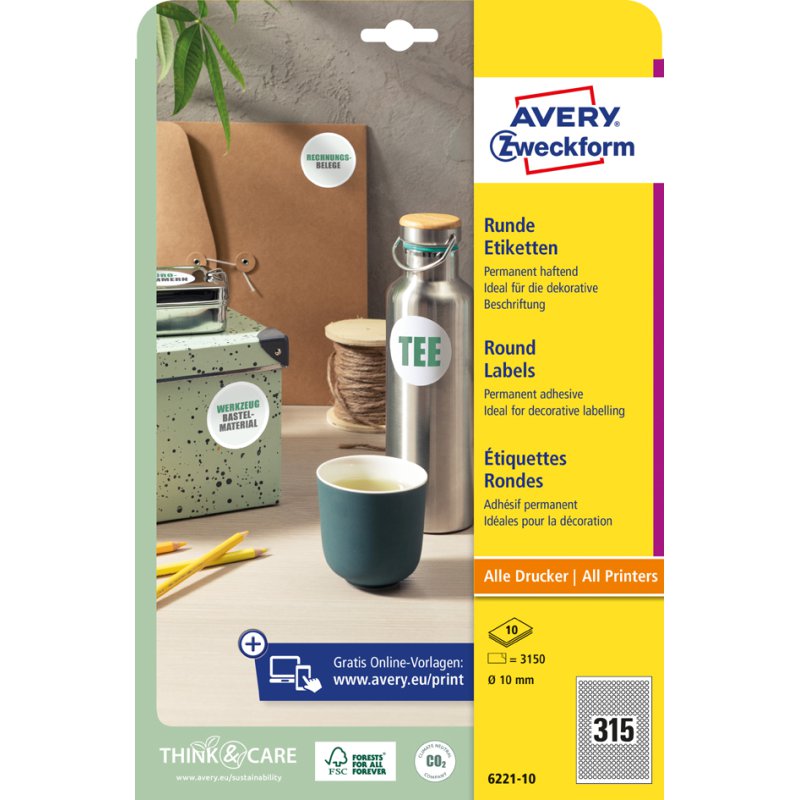 AVERY Zweckform étiquettes de marquage, rondes, blanches, diamètre 60 mm