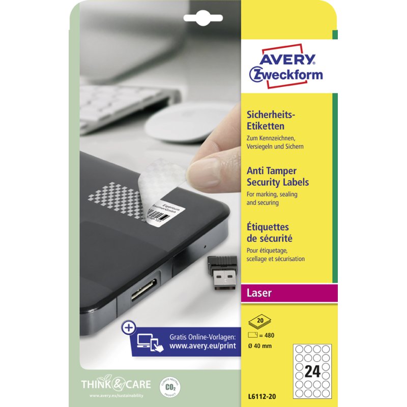 AVERY Zweckform étiquettes de sécurité, 45,7 x 21,2 mm, polyester, 960 pièces
