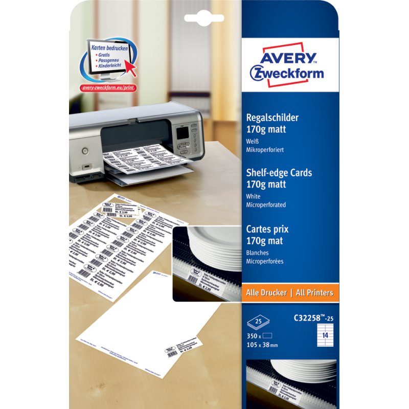 AVERY Zweckform fiches pour étiquettes prix et listes de lecture, 105×38 mm, blanc, 350 pièces