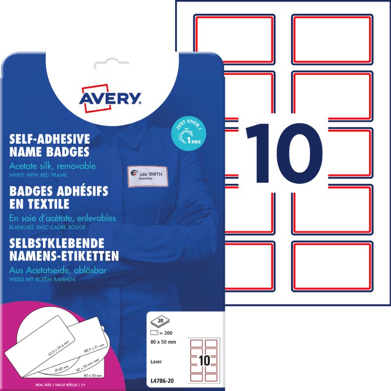 AVERY Zweckform étiquettes nominatives, 80×50 mm, bordure bleue, 200 pièces