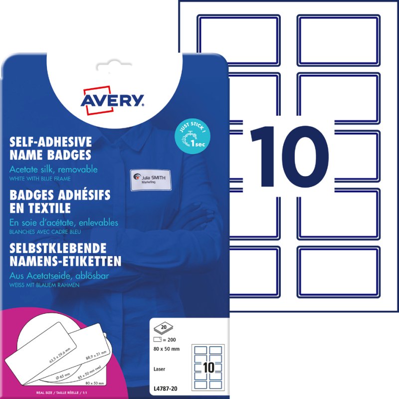 AVERY Zweckform étiquettes nominatives, 80×50 mm, bordure bleue, 200 pièces