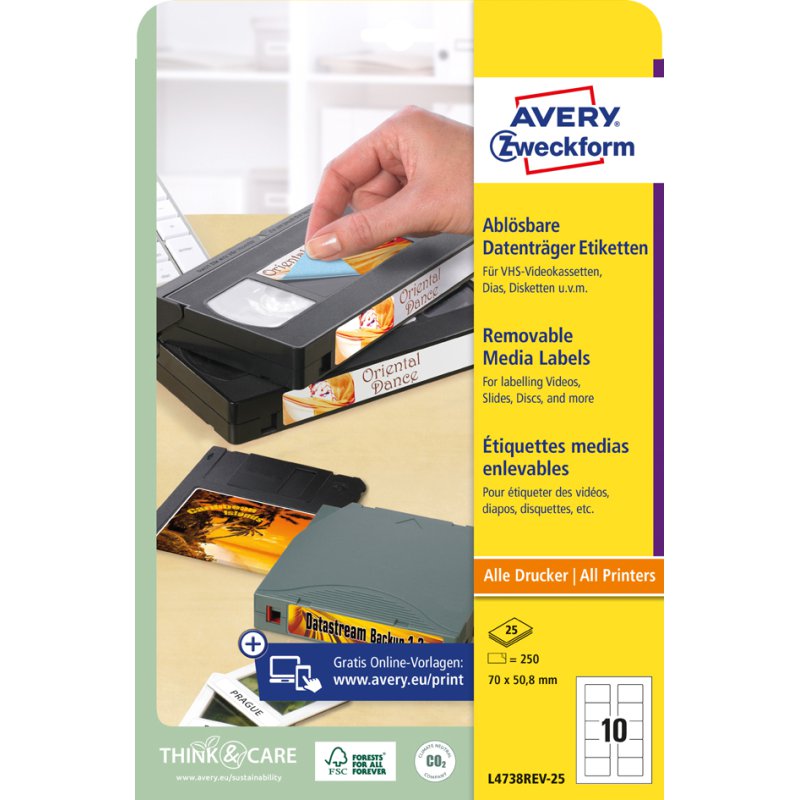 AVERY Zweckform étiquettes disquette 3,5 pouces, blanc, 70×50,8 mm, 250 pièces