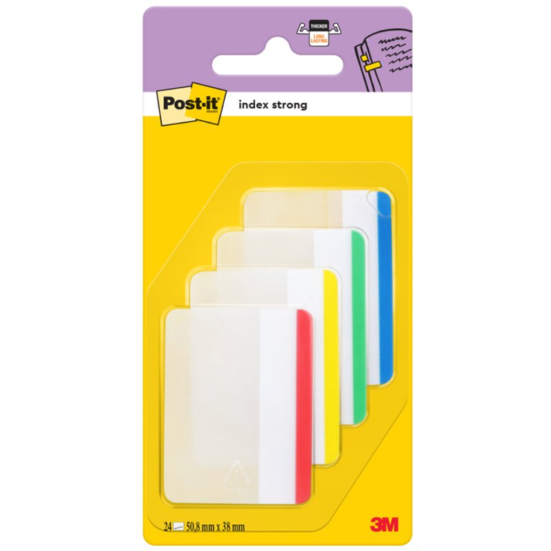 Post-it Index Strong tabs, 50,8 × 38 mm, 4 couleurs, 24 pièces
