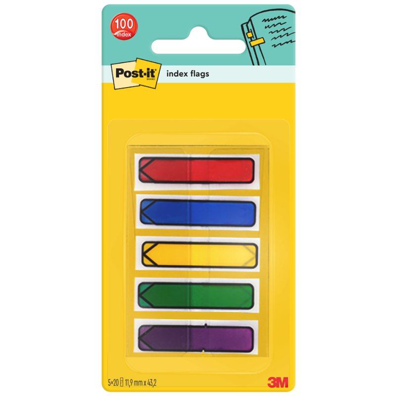 Post-it index flèches, 11,9 × 43,2 mm, 5 couleurs, 100 pièces