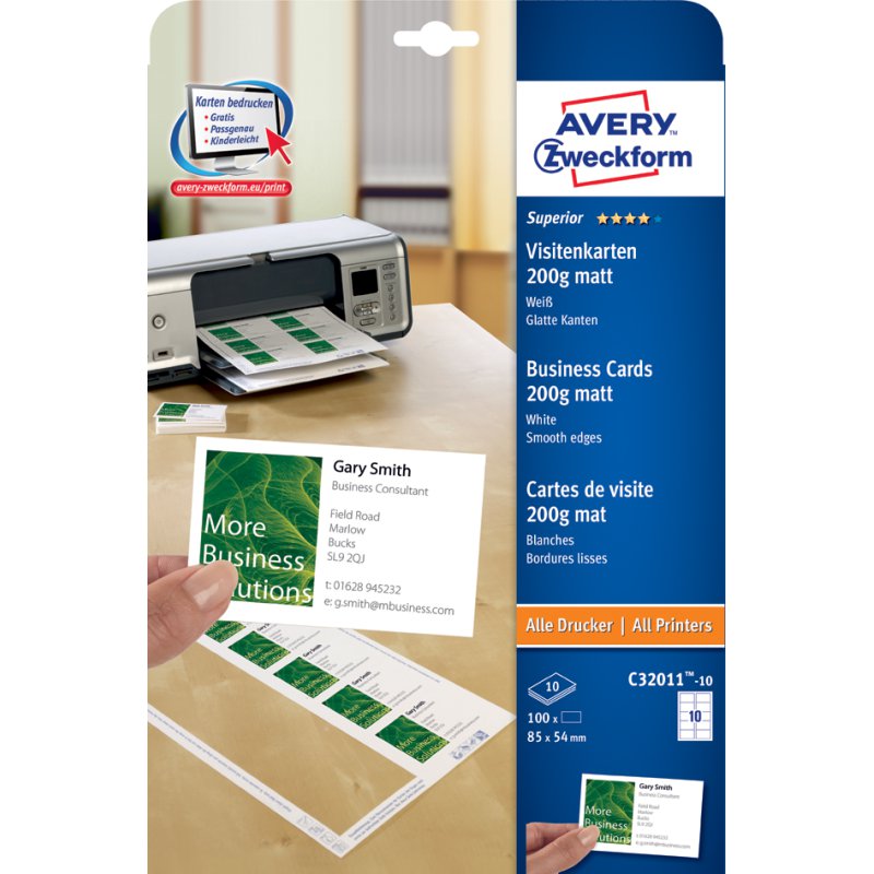 AVERY Zweckform cartes de visite, blanc, 85×54 mm, 5000 pièces