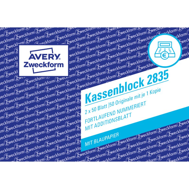 AVERY Zweckform bloc de caisse blancobloc, blanc, 100×160 mm, numéroté, 2×50 feuilles