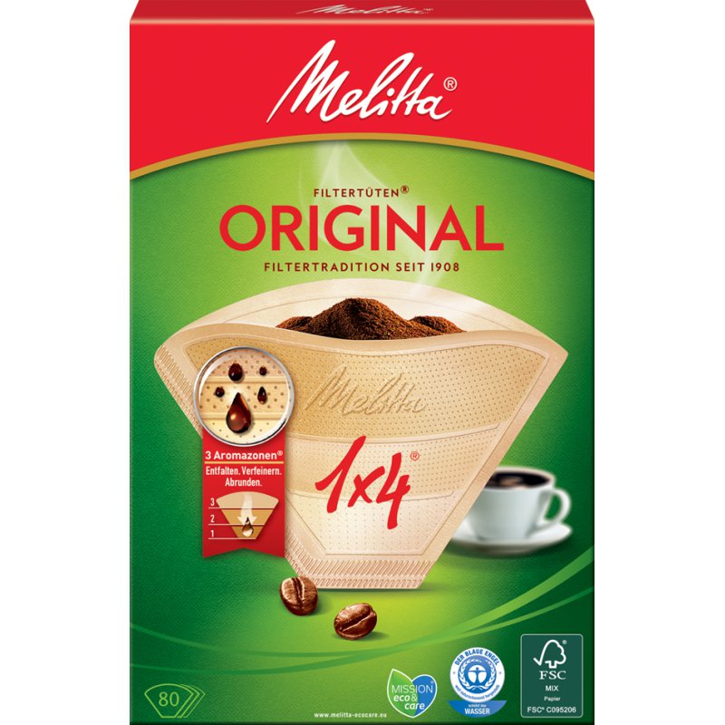 Melitta filtres à café 1x4, brun naturel, 80 pièces