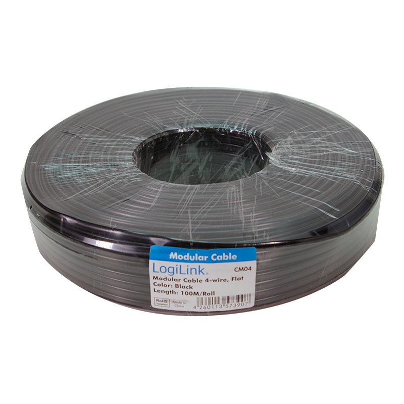 LogiLink Professional telefoonsnoer, 4-aderig, plat, wit, 100 meter