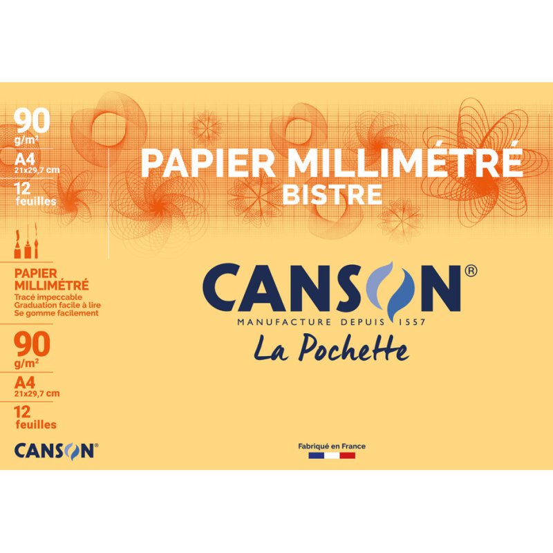 CANSON millimeterpapier A4, donkerbruin, 90 g/m², 12 vel