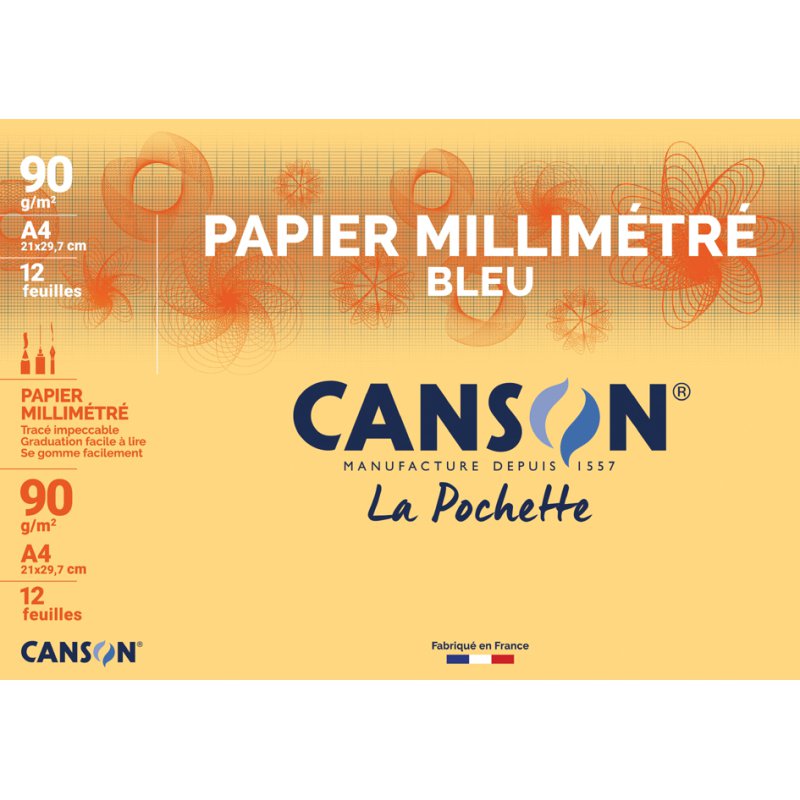 CANSON papier millimétré A4, marron foncé, 90 g/m², 12 feuilles