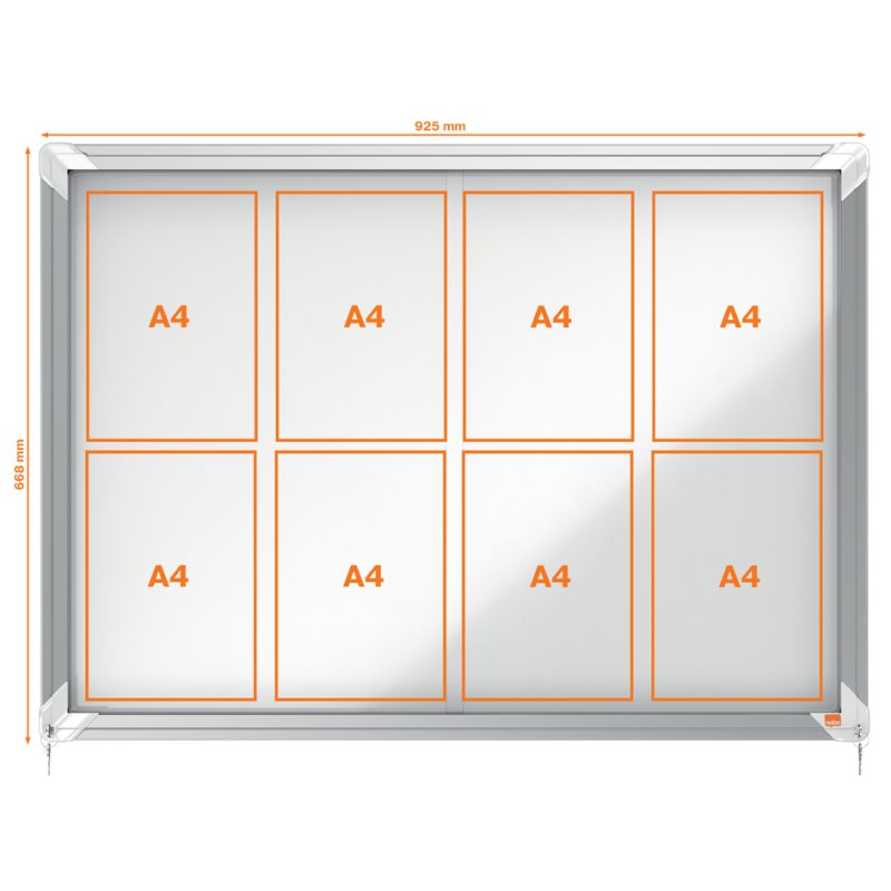 nobo schouwkast Premium Plus, 12 × A4, veiligheidsglas, metaal achterwand