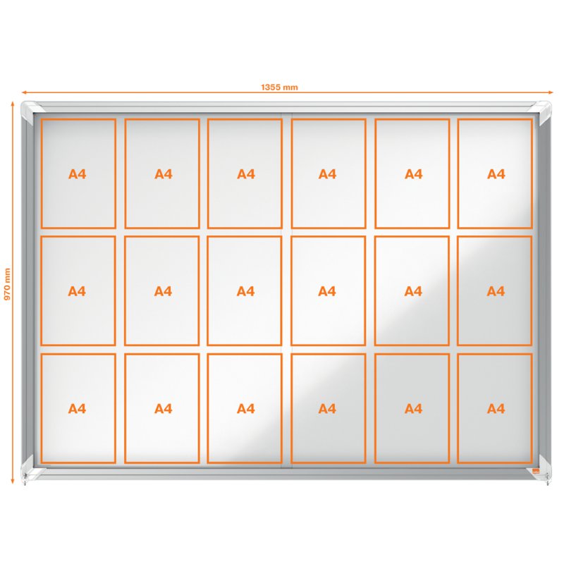 nobo schouwkast Premium Plus, 12 × A4, veiligheidsglas, metaal achterwand