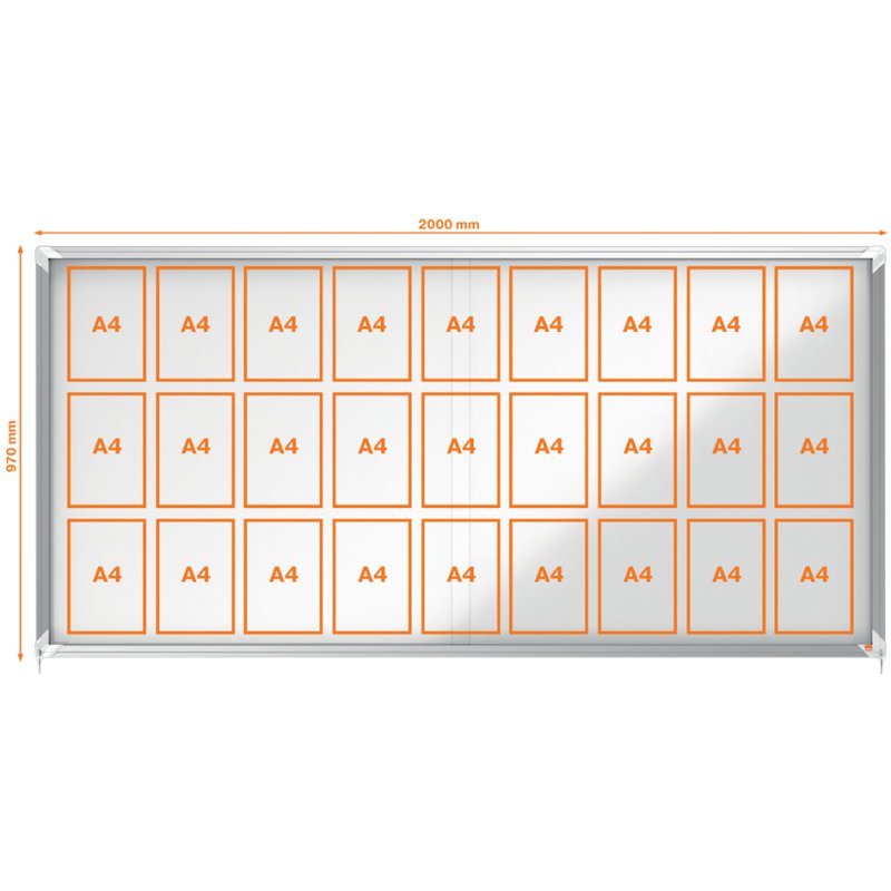 nobo schouwkast Premium Plus, 12 × A4, veiligheidsglas, metaal achterwand