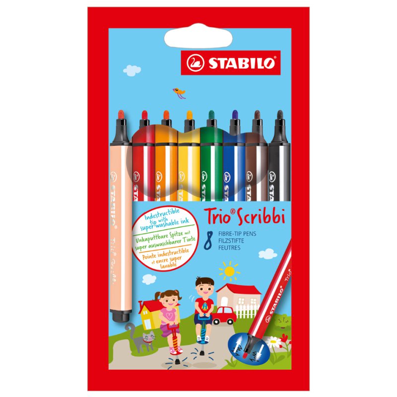 STABILO feutres Trio Scribbi, lavable, triangulaire, 8 pièces