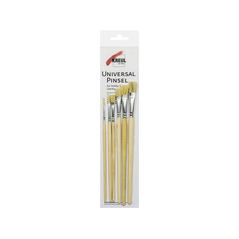 KREUL brush set Hobby Line School and Leisure, 6-piece, flat, sizes 2-12