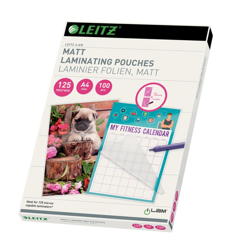 LEITZ pochette de plastification A4, mat, 250 microns, 100 pièces
