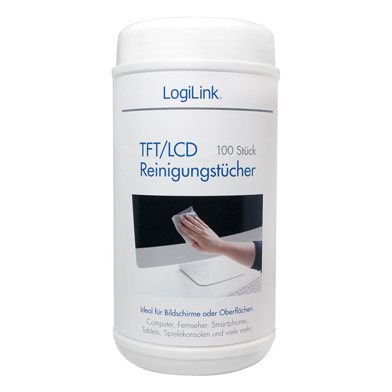 LogiLink lingettes de nettoyage d'écran TFT/LCD/Plasma, 130×175 mm, boîte distributrice 100 pcs