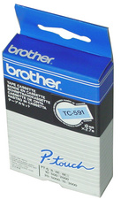 Brother TC-101 labelcassette, 12 mm, zwart op transparant, 7,7 m