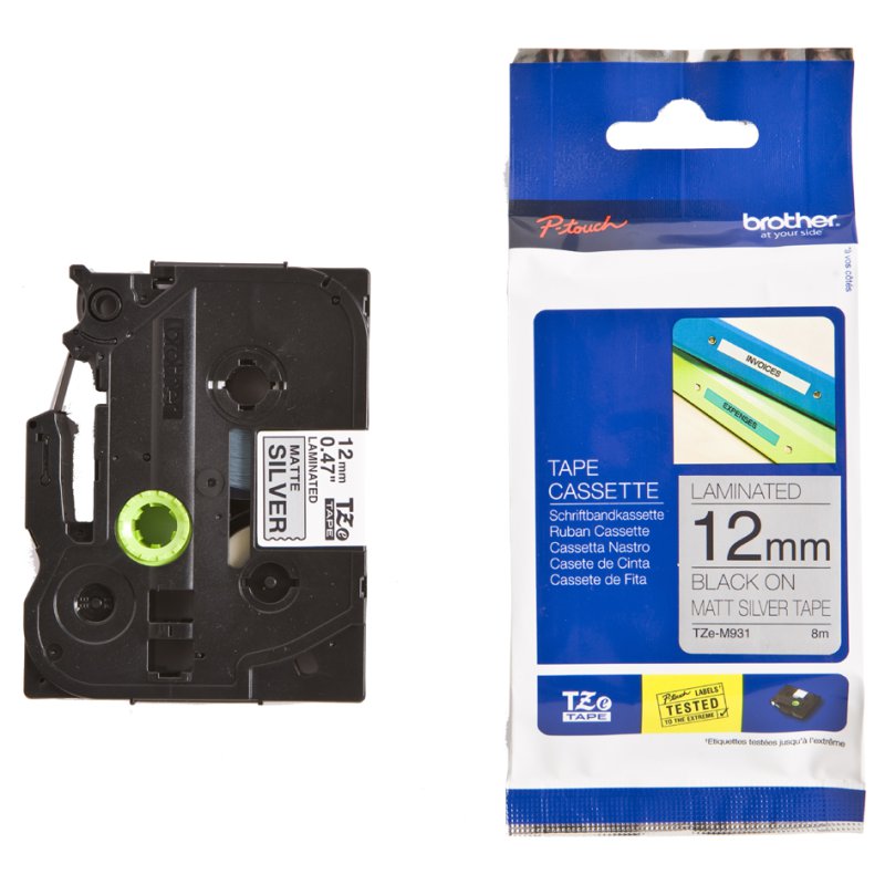 Brother TZe-231 labelcassette, 12 mm, zwart op wit, 8 m