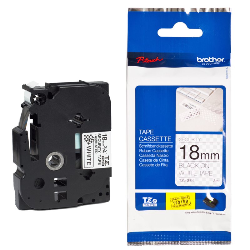 Brother TZe-SE4 safety tape, 18 mm, black on white, 8 m