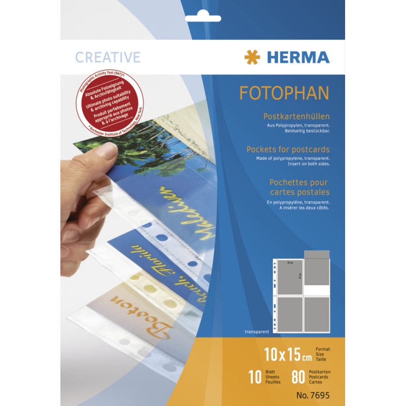 HERMA postkaarthoezen, voor 10×15 cm postkaarten, transparant, 10 stuks