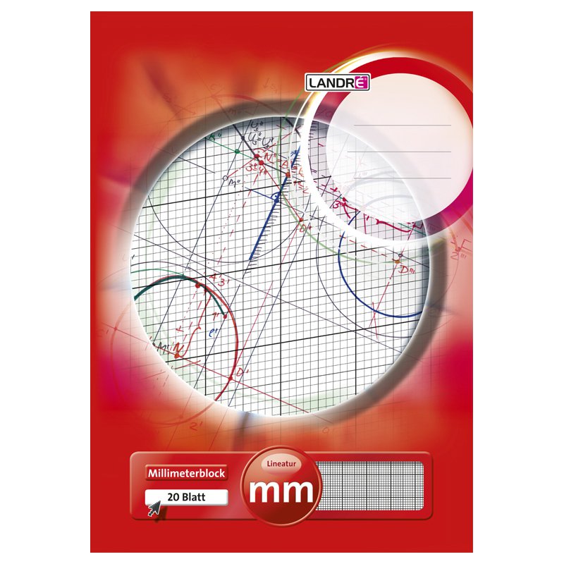 LANDRÉ papier millimétré bloc A3, 20 feuilles, 80 g/m², lignes rouges