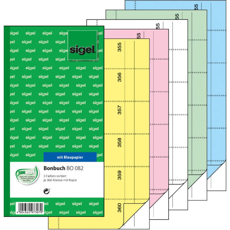 Sigel carnet de bons BO075, 105 × 200 mm, 2 × 60 feuilles, bleu