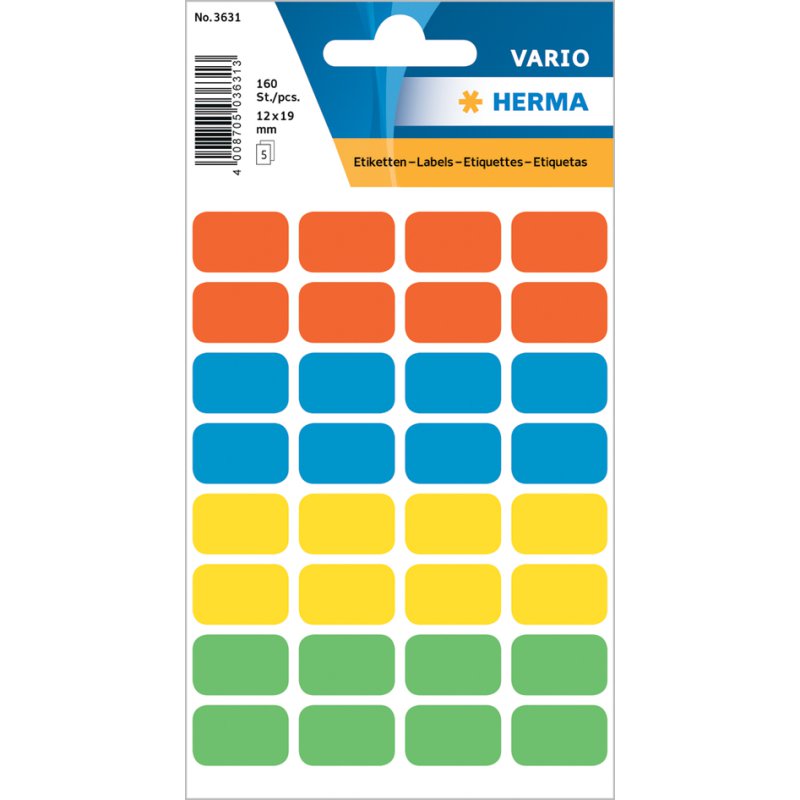 HERMA étiquettes multifonctionnelles, 12×19 mm, assortiment de couleurs, 160 pièces