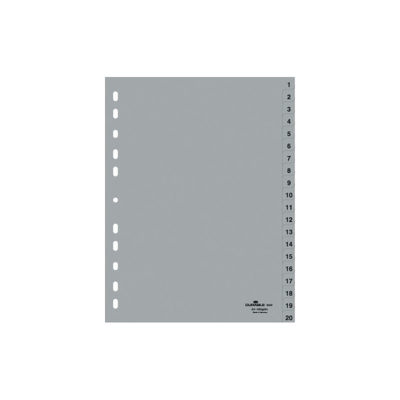 DURABLE intercalaires plastique A4, 10 pièces (1-10), gris