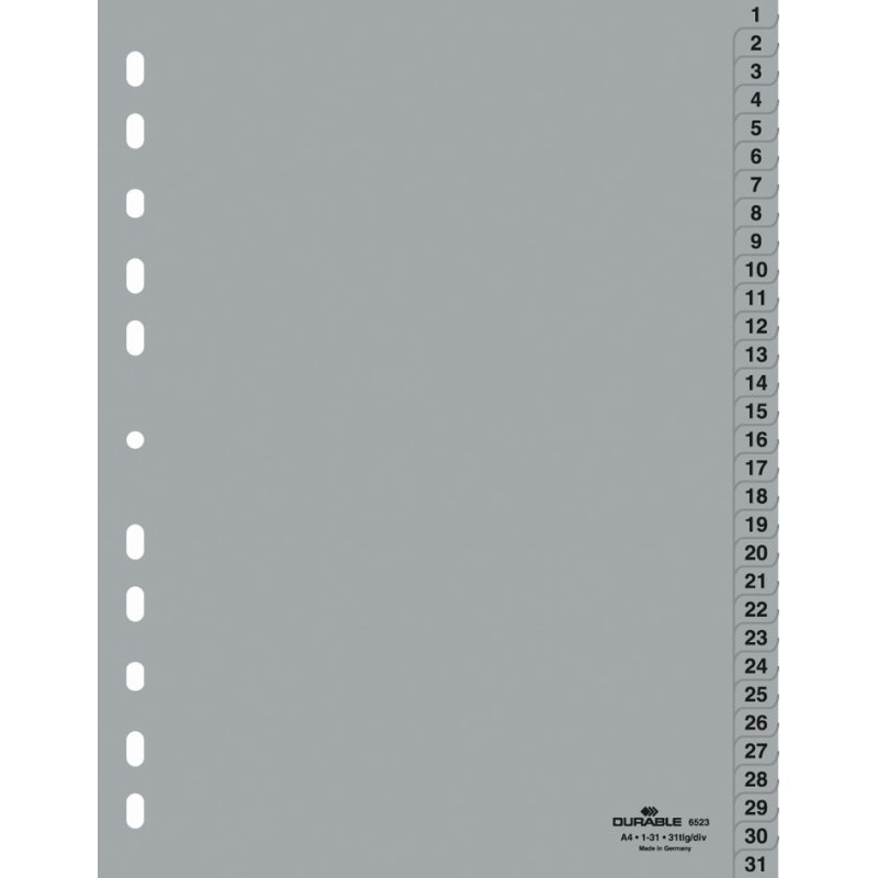 DURABLE intercalaires plastique A4, 10 pièces (1-10), gris