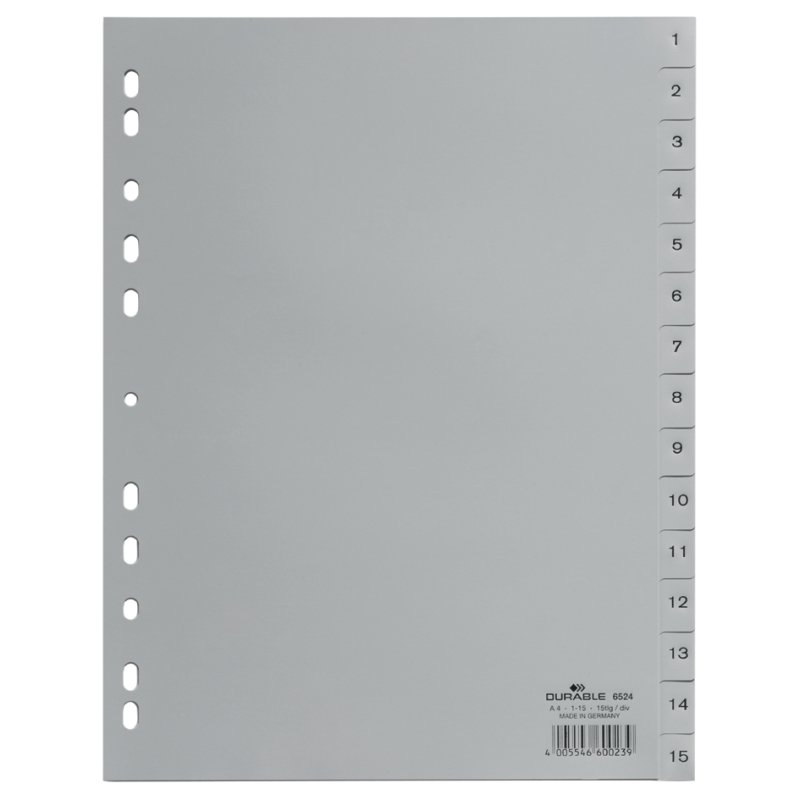 DURABLE intercalaires plastique A4, 10 pièces (1-10), gris