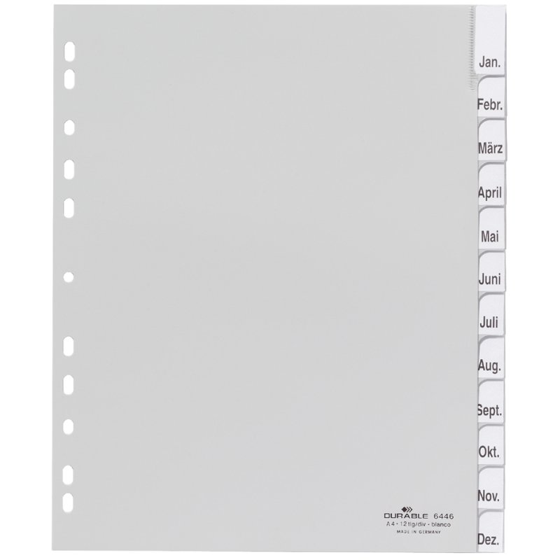 DURABLE intercalaires en plastique A4, PP, 10 pièces, gris