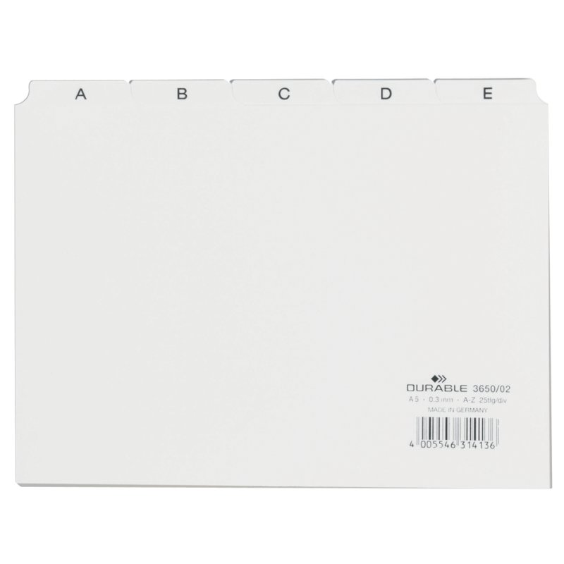 DURABLE registre alphabétique A-Z, PP, A5 paysage, bleu, 25 pièces