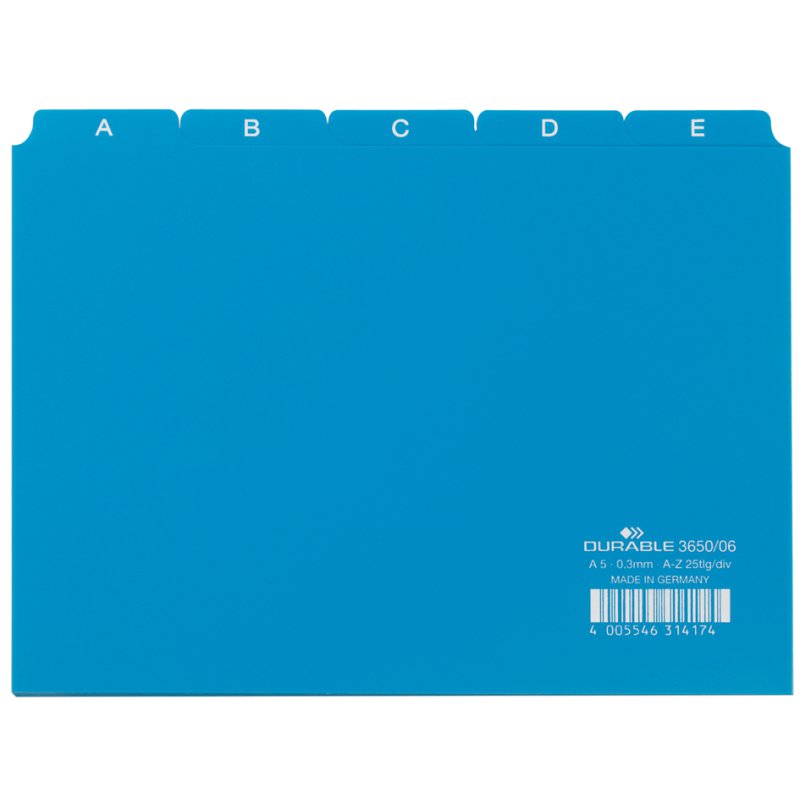 DURABLE registre alphabétique A-Z, PP, A5 paysage, bleu, 25 pièces