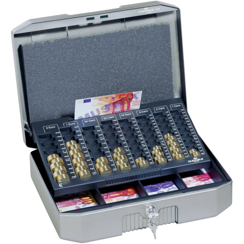 DURABLE geldkassette EUROBOXX, grijs, 352×276×120 mm, cilinderslot