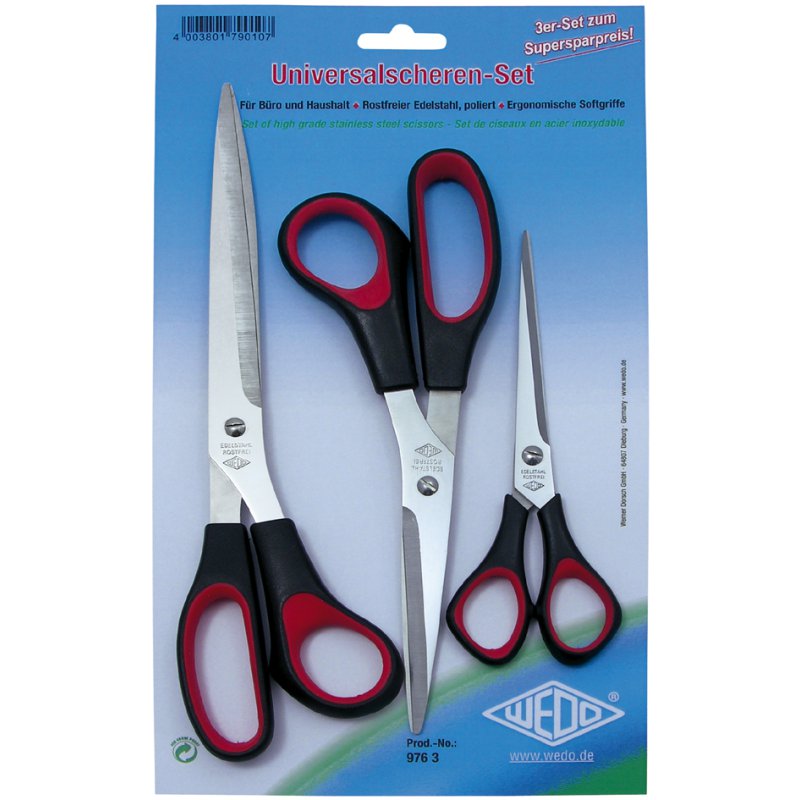 WEDO ensemble universel de ciseaux, 3 pièces, noir/rouge, 160/210/255 mm