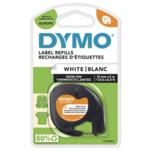 DYMO LetraTag labelcassette, strijkbaar, zwart op wit, 12 mm × 2 m