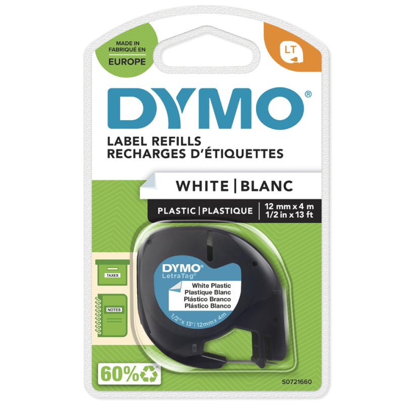 DYMO LetraTag labelcassette, strijkbaar, zwart op wit, 12 mm × 2 m