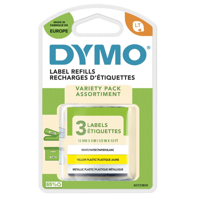 DYMO LetraTag labelcassette, strijkbaar, zwart op wit, 12 mm × 2 m