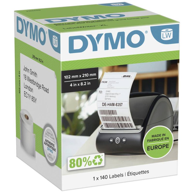 DYMO LabelWriter adresetiketten, 89 × 28 mm, wit, 130 stuks